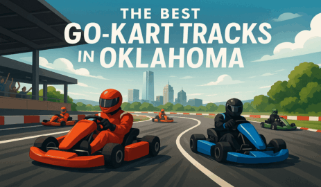 A dynamic go-kart speeding around a track in Oklahoma, with vibrant colors and motion blur.